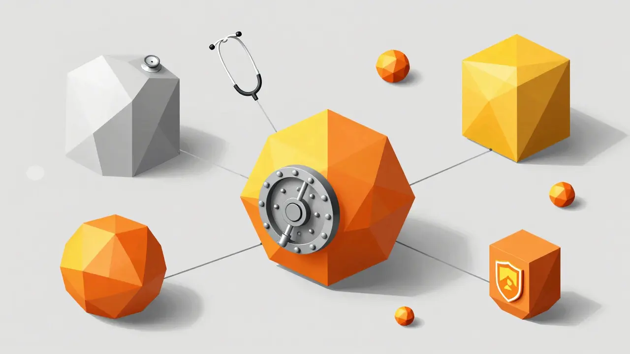 Cubist depiction of small AI models processing data for healthcare and finance sectors