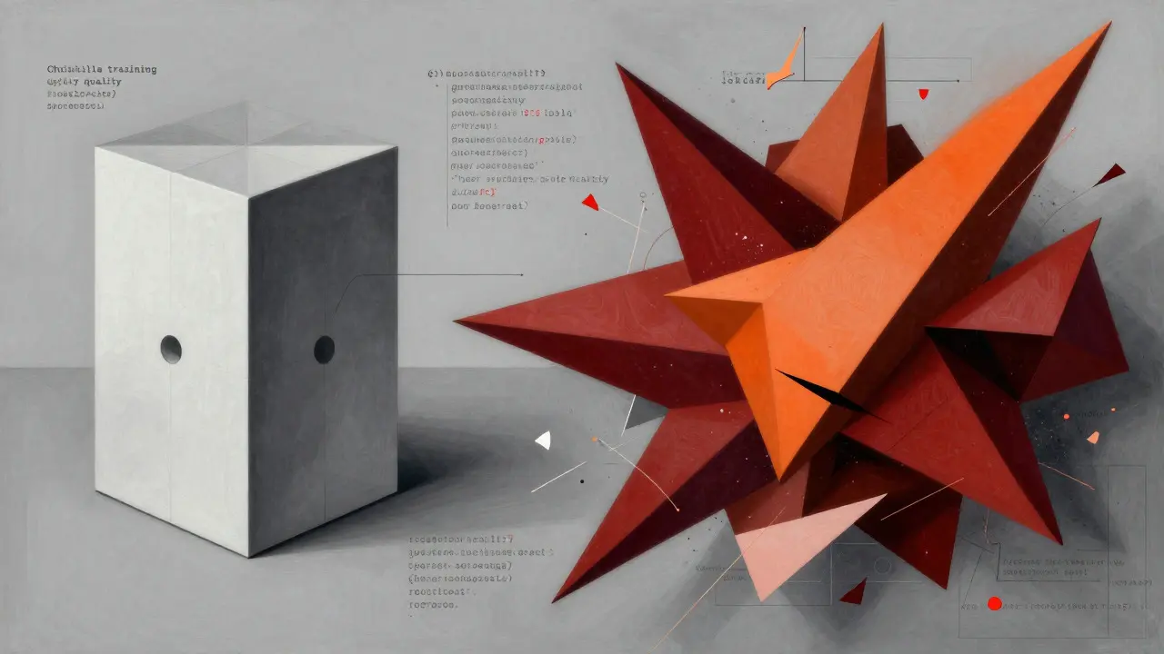 Cubist illustration of efficient vs overtrained AI models