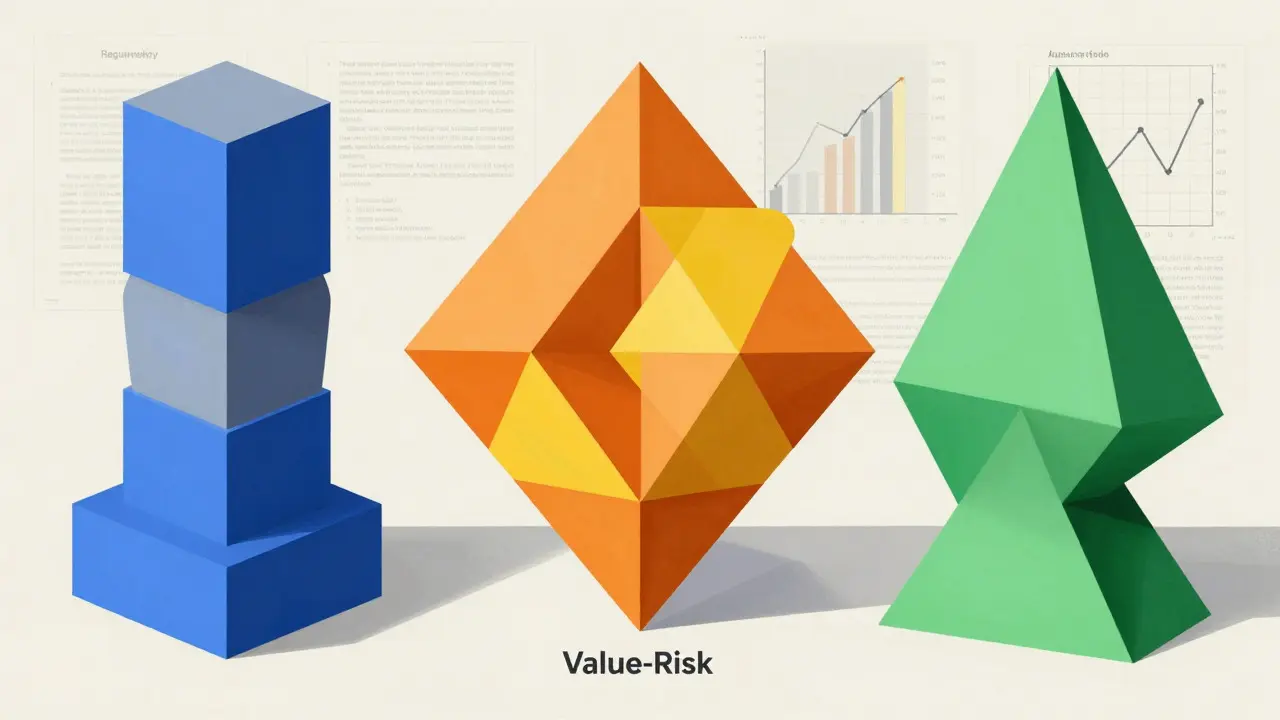 Cubist illustration of three geometric structures symbolizing AI prioritization models
