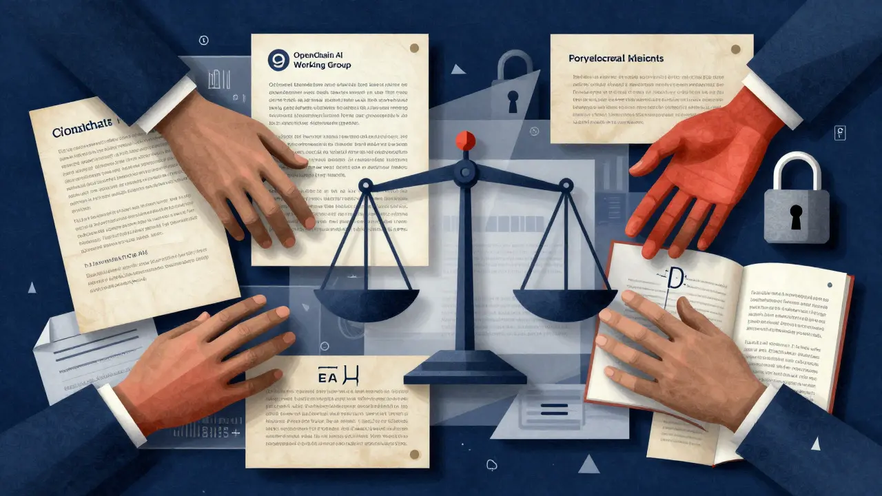 Cubist image of geometric legal structures governing AI compliance and ethics