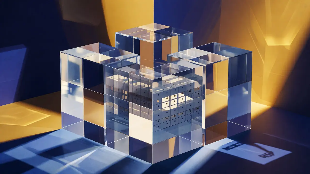 Crystalline fortress structure with transparent facets representing verifiable data