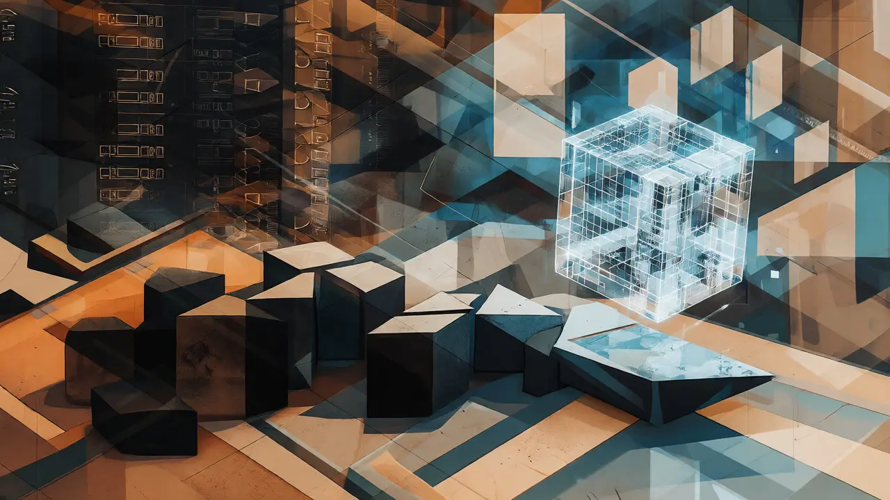 Cubist illustration balancing traditional AI training with inference-time optimization.