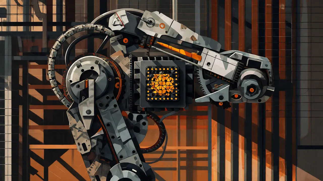 Cubist-style robotic arm featuring an edge AI computing module