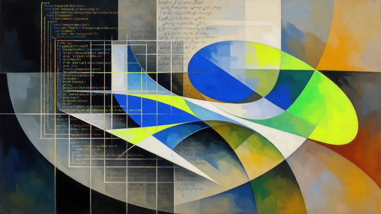 Dynamic cubist art showing the shift from rigid code grids to fluid adaptive tokenization landscapes.