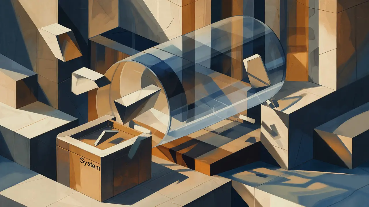 Geometric cubist visualization of prompt components: system, user inputs, and context windows.