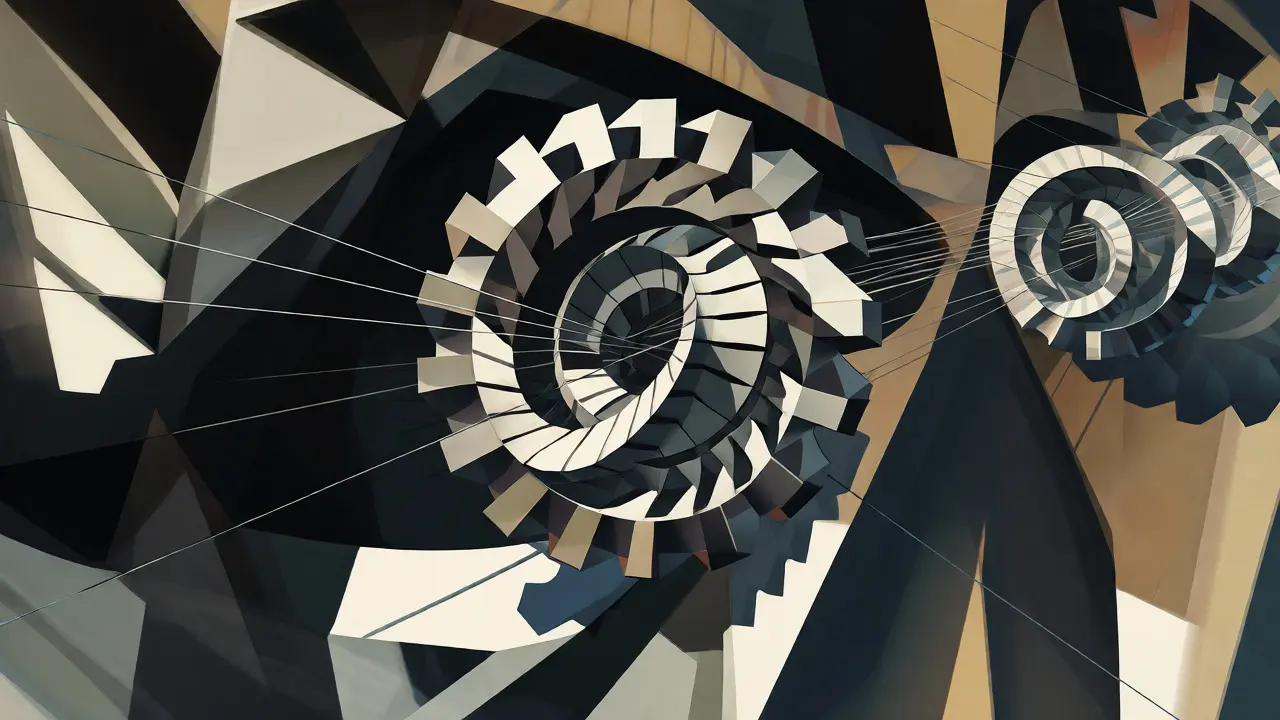Rotating geometric rings symbolizing rotary embeddings and attention links.