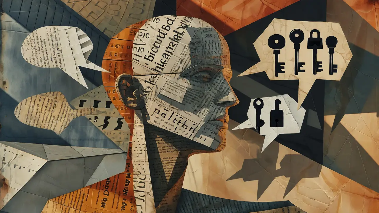 Abstract cubist depiction of conversational consent and user rights in AI systems.