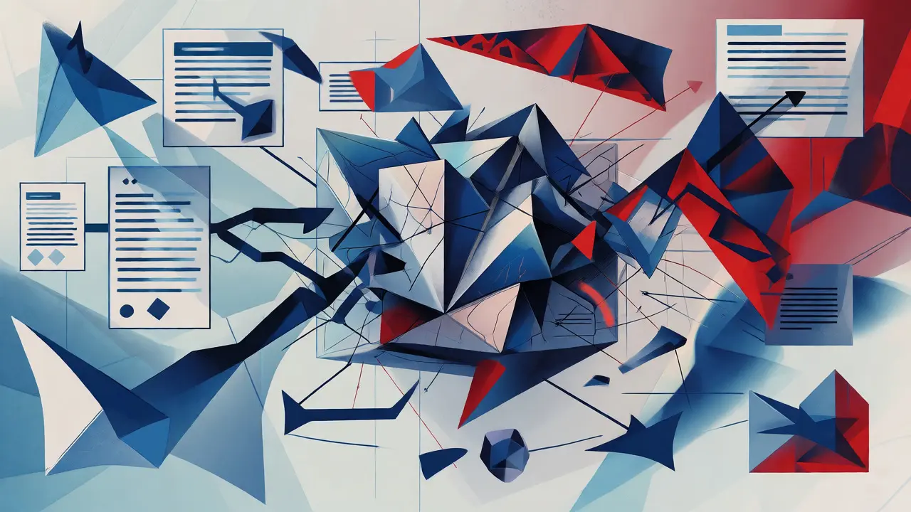 Abstract geometric representation of prompt injection risks in an AI system.