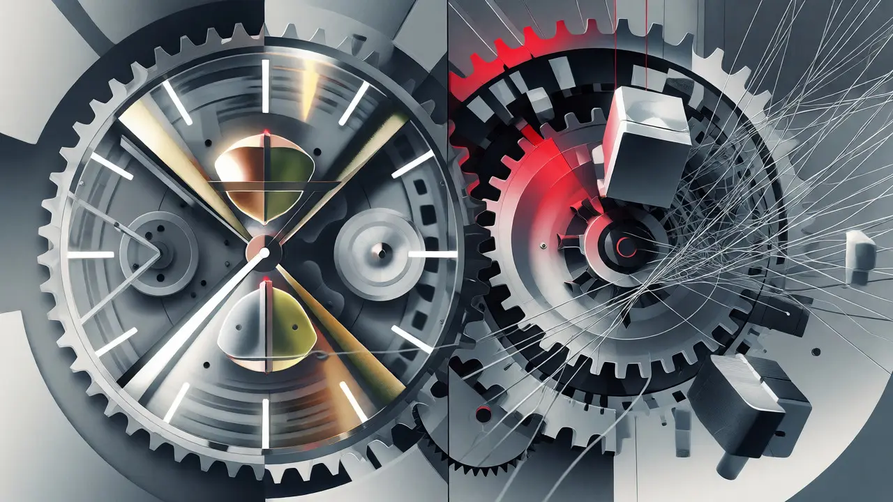 Cubist imagery contrasting fast offline processing with slow, burdened real-time latency.