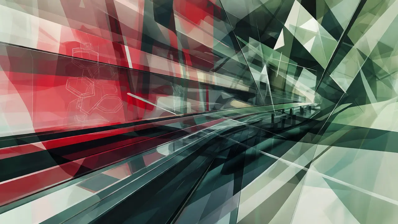 Cubist scene with forward-moving shards symbolizing predictive analytics and customer intervention.
