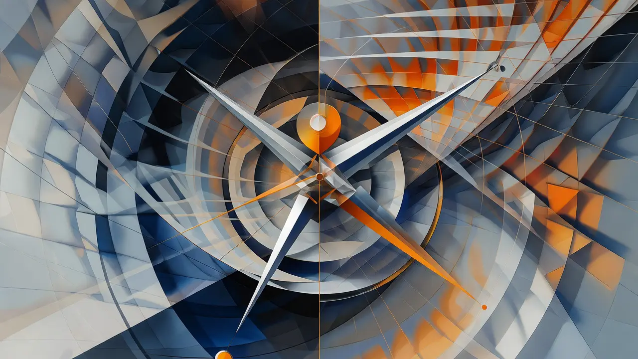 Rotating vector hands in faceted space illustrating RoPE mechanics